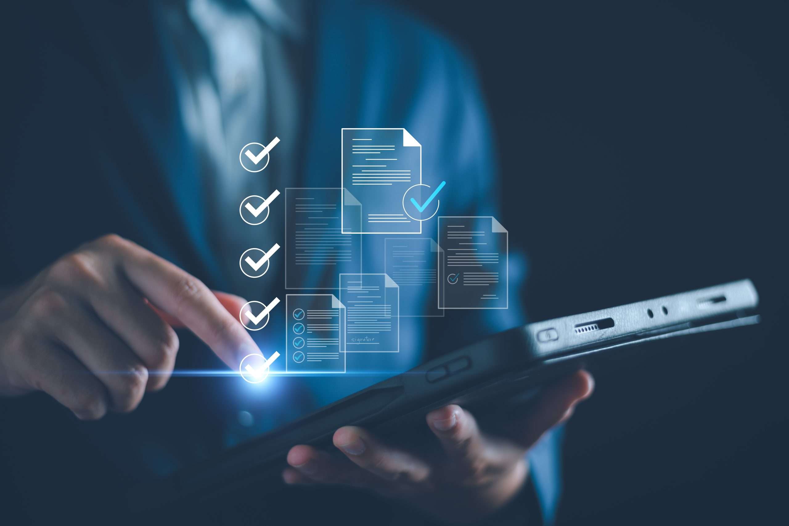 Man checking boxes to demonstrate compliance